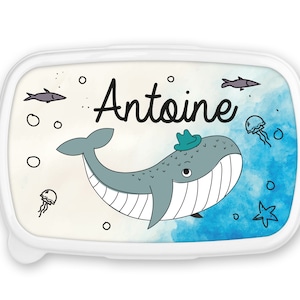 Boîte à goûter repas, lunch box, rentrée école, pour enfant prénom personnalisable - baleine ocean