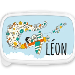 Boîte à goûter repas, lunch box, rentrée école, pour enfant prénom personnalisable - Avion leon