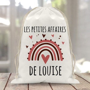 Sac à doudou / pochon / pochette avec lien personnalisé en coton pour enfant 3 tailles Arc en ciel rose image 1