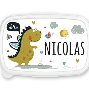 Boîte à goûter repas, lunch box, rentrée école, pour enfant prénom personnalisable - Dino Hello