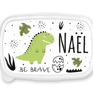 Boîte à goûter repas, lunch box, rentrée école, pour enfant prénom personnalisable - dino green