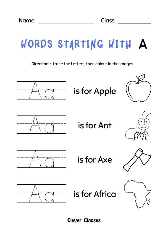 26 Printable Words Starting With Letters Worksheets | Etsy