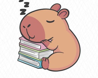 Sleeping Capybara SVG File, Cute Bookish Digital Files - Vector, Capybara with Book - Instant Download - Jpg, Png Pdf, Svg, Eps, Dxf