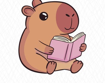 Reading Capybara SVG File, Funny Digital Files - Vector, Capybara with Book - Instant Download - Jpg, Png Pdf, Svg, Eps, Dxf