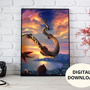 Delta Stream Shiny Rayquaza Pokemon Print Poster Pokemon 