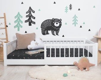 Ourbaby Montessori Bodenbett für Kinder - Bett mit Gittern