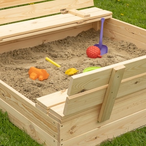 Ourbaby sandpit 120 x 120 cm sandbox, childs sandbox, wood sandbox, sand box with seats image 3