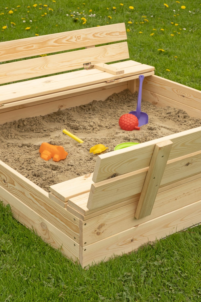 Ourbaby sandpit 120 x 120 cm sandbox, childs sandbox, wood sandbox, sand box with seats image 3