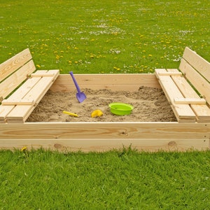 Ourbaby sandpit 120 x 120 cm sandbox, childs sandbox, wood sandbox, sand box with seats image 1