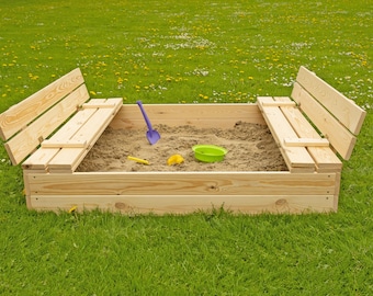 Ourbaby sandpit 120 x 120 cm - sandbox, childs sandbox, wood sandbox, sand box with seats