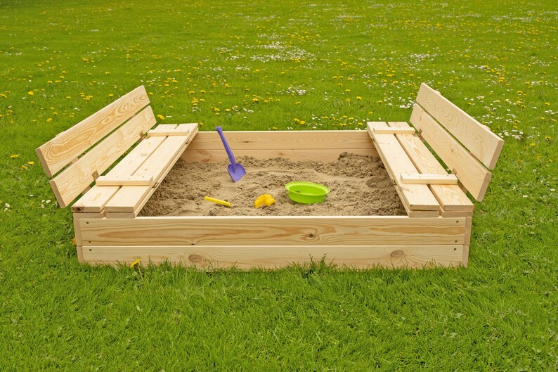 Ourbaby Sandpit 120 X 120 Cm Sandbox, Childs Sandbox, Wood Sandbox