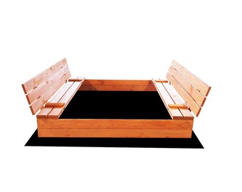 Ourbaby Wooden Sandpit(impregnated), sandpit 140 x 140 cm,  sandbox, wooden sandbox, sandbox with seats, with cover