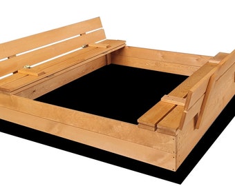 Ourbaby sandpit 120 x 120 cm - impregnated  - sandbox, child sandbox, wood sandbox, sandbox with seats, with cover, closeable