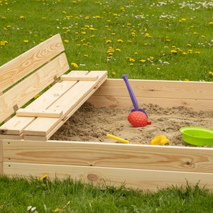 Ourbaby sandpit 120 x 120 cm sandbox, childs sandbox, wood sandbox, sand box with seats image 2