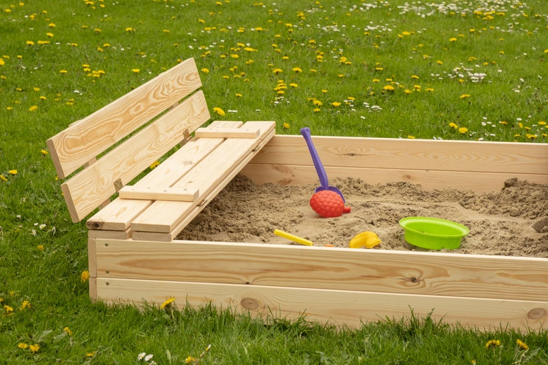 Ourbaby sandpit 120 x 120 cm sandbox, childs sandbox, wood sandbox, sand box with seats image 2