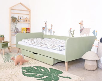 Ourbaby Nell 2 en 1 - Vert pastel, Hauteur réglable, Lit Montessori, Lit d'enfant