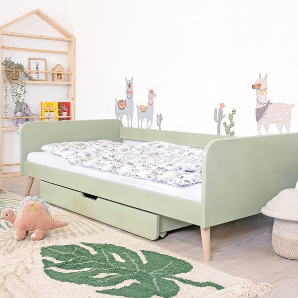 Ourbaby Nell 2-in-1 - Verde pastello, Altezza regolabile, Lettino Montessori, Lettino per bambini