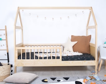 Ourbaby Hausbett Elis, Bett mit Gitter, Kinderbett, Kinderbett