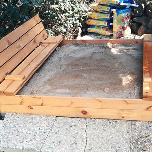 Ourbaby Wooden Sandpitimpregnated, sandpit 140 x 140 cm, sandbox, wooden sandbox, sandbox with seats, with cover image 2