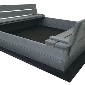 Ourbaby Gray Wooden Sandpit, sandbox 120 x 120 cm, sandbox, wooden sandbox, sand box with seats, with cover zdjęcie 1