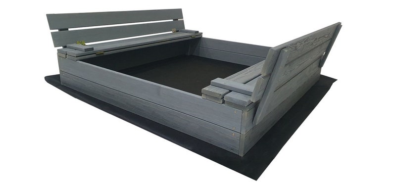 Ourbaby Gray Wooden Sandpit, sandbox 120 x 120 cm, sandbox, wooden sandbox, sand box with seats, with cover zdjęcie 1