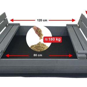 Ourbaby Gray Wooden Sandpit, sandbox 120 x 120 cm, sandbox, wooden sandbox, sand box with seats, with cover zdjęcie 3