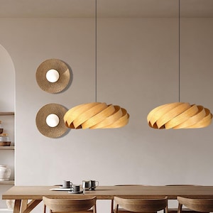 Veneer Pendant Light, Handmade Lamp, Ceiling lamp, Home Decor, Yellow Chandelier, Industrial Lamp, Wood Lampshade