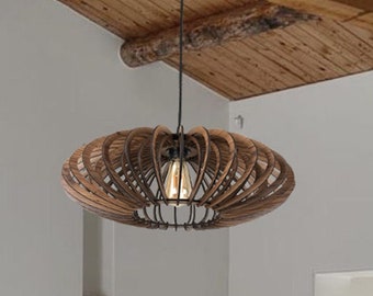 Wood Pendant Light, Mid Century Modern, Handmade, Ceiling Lamp, Chandelier Lighting, Industrial Lamp, Wooden Lamp, Lampshade Ceiling,