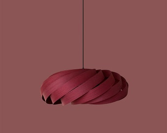 Veneer Pendant Light, Handmade Lamp, Ceiling lamp, Home Decor, Red Chandelier, Industrial Lamp, Wood Lampshade