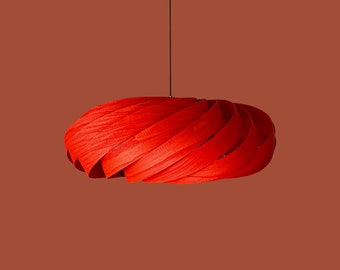 Veneer Pendant Light, Handmade Lamp, Ceiling lamp, Home Decor, Red Chandelier, Industrial Lamp, Wood Lampshade