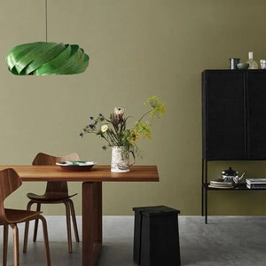 Veneer Pendant Light, Handmade Lamp, Ceiling lamp, Home Decor, Green Chandelier, Industrial Lamp, Wood Lampshade image 9