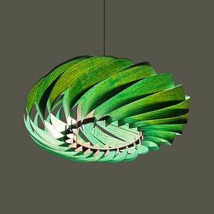 Veneer Pendant Light, Handmade Lamp, Ceiling lamp, Home Decor, Green Chandelier, Industrial Lamp, Wood Lampshade image 4