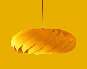 Veneer Pendant Light, Handmade Lamp, Ceiling lamp, Home Decor, Yellow Chandelier, Industrial Lamp, Wood Lampshade