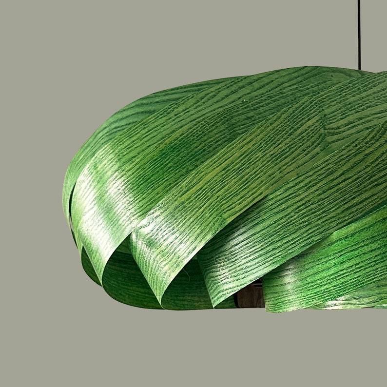 Veneer Pendant Light, Handmade Lamp, Ceiling lamp, Home Decor, Green Chandelier, Industrial Lamp, Wood Lampshade image 8