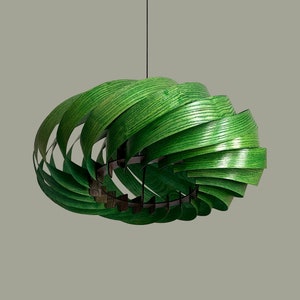 Veneer Pendant Light, Handmade Lamp, Ceiling lamp, Home Decor, Green Chandelier, Industrial Lamp, Wood Lampshade image 5