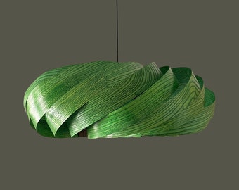 Veneer Pendant Light, Handmade Lamp, Ceiling lamp, Home Decor, Green Chandelier, Industrial Lamp, Wood Lampshade