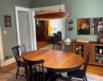 Mid Century Modern Wooden Pendant Light | Ash Wood Chandelier | Dining Table Lighting | Japandi Ceiling Lamp | Minimal Wood Light