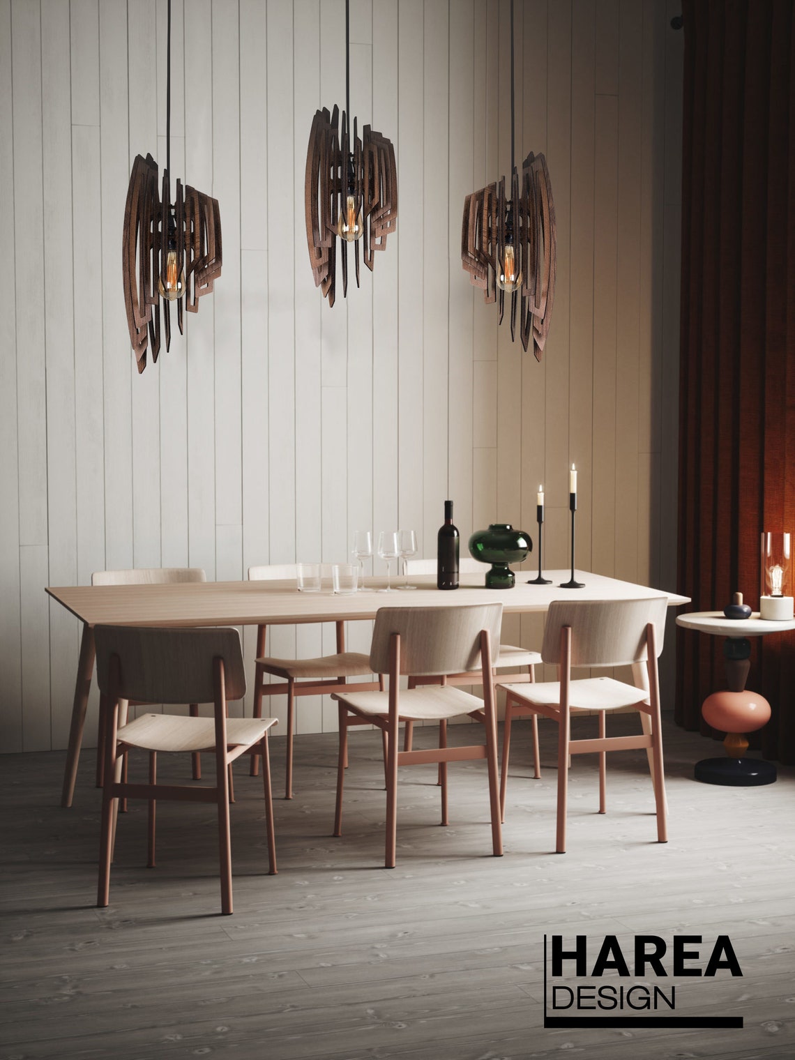 Wood Pendant Light Mid Century Modern Handmade Lamp Light - Etsy