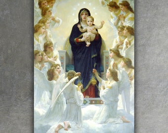 The Virgin With Angels by William Bouguereau Giclée Canvas Print (1900) • Fine Art • Christian Canvas Wall Art • Classic Painting Decor