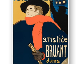 Aristide Bruant par Henri de Toulouse–Lautrec Impression giclée sur toile • Reproduction de peinture d'art • Décoration murale moderne • Grande affiche de musée