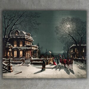 Nochebuena de Joseph Hoover & Sons Co Impresión en lienzo • Póster navideño vintage • Impresión de bellas artes • Decoración de pared de paisaje clásico