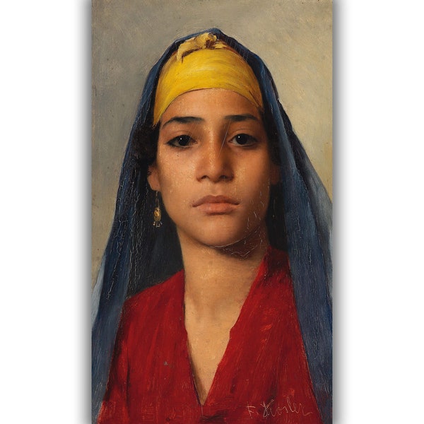 Impression sur toile Portrait d'une jeune femme égyptienne par Franz Xaver Kosler • Beaux-arts • Reproduction de peinture classique • Décoration murale victorienne
