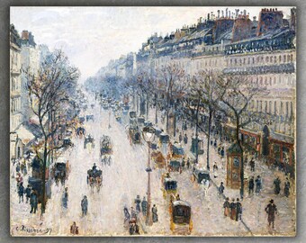 The Boulevard Montmartre on a Winter Morning by Camille Pissarro Canvas Print (1897) • Fine Art Painting • Classical Landscape Wall Decor