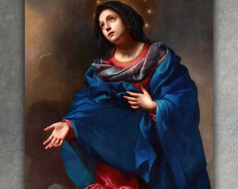 Madonna in Glory by Carlo Dolci Giclée Canvas Print (1675) • Fine Art Print • Christian Canvas Wall Art • Classic Painting Reproduction