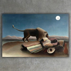 El gitano durmiente de Henri Rousseau Giclée Impresión en lienzo • Impresión de pintura de bellas artes • Decoración de pared moderna • Póster grande del museo