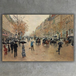 Stampa su tela Boulevard Poissonnière in autunno di Jean Béraud • Stampa artistica • Decorazione murale con paesaggio classico • Grande poster del museo