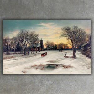 Réveillon de Noël par W. C. Bauer impression sur toile (1885) • affiche de Noël vintage • impression d'art • décoration murale paysage classique