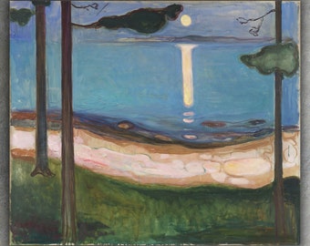 Moonlight by Edvard Munch Canvas Print (1895) • Fine Art Painting Print • Modern Landscape Wall Decor • Large Museum Poster