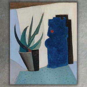 Stillleben mit Kaktus von Ángel Zárraga (1916) Giclée Druck auf Leinwand • Abstrakte Kunst • Klassisches Stillleben Wanddekoration • Großes Poster
