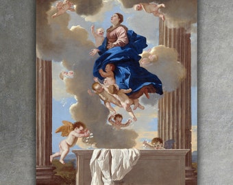 The Assumption of the Virgin by Nicolas Poussin Giclée Canvas Print (1632) • Fine Art Print • Christian Canvas Wall Art • Classic Painting
